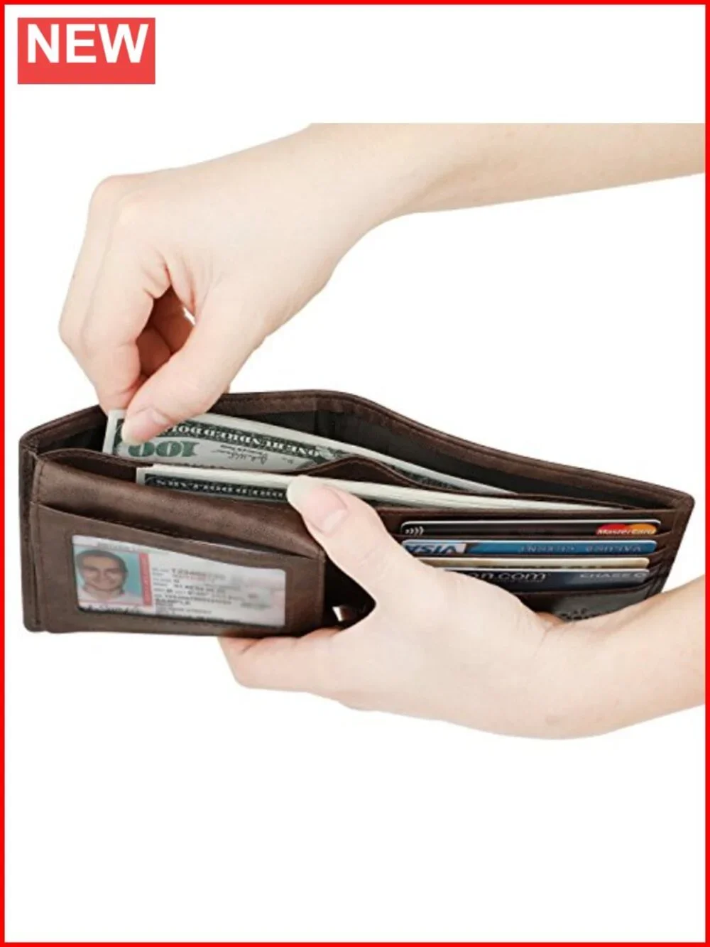Genuine Leather RFID Blocking Bifold Wallet with 2 ID Windows